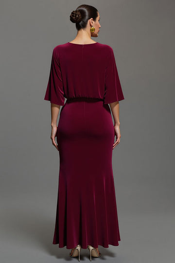 Burgundy Sheath V-Neck Velvet Formal Dress